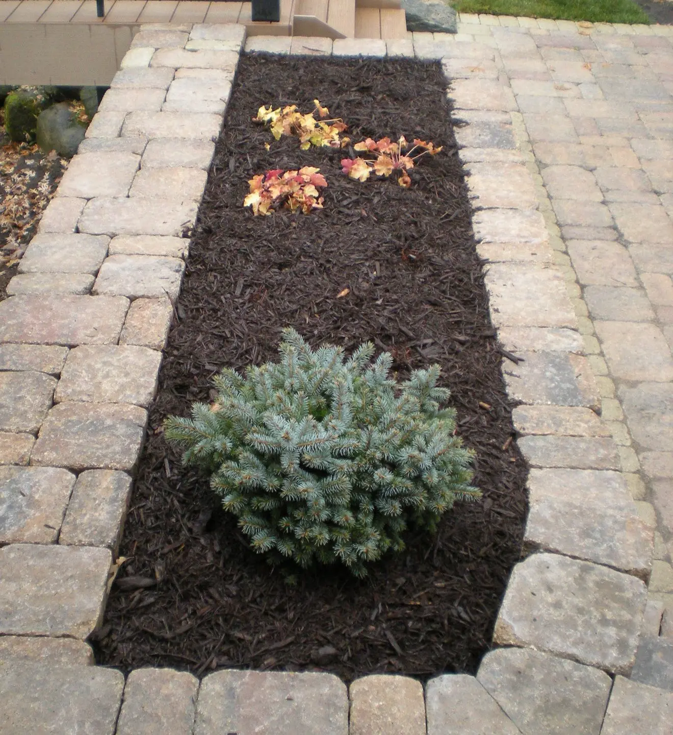 A colorful flower garden bordered by a custom stone retaining wall, blending nature with structure.